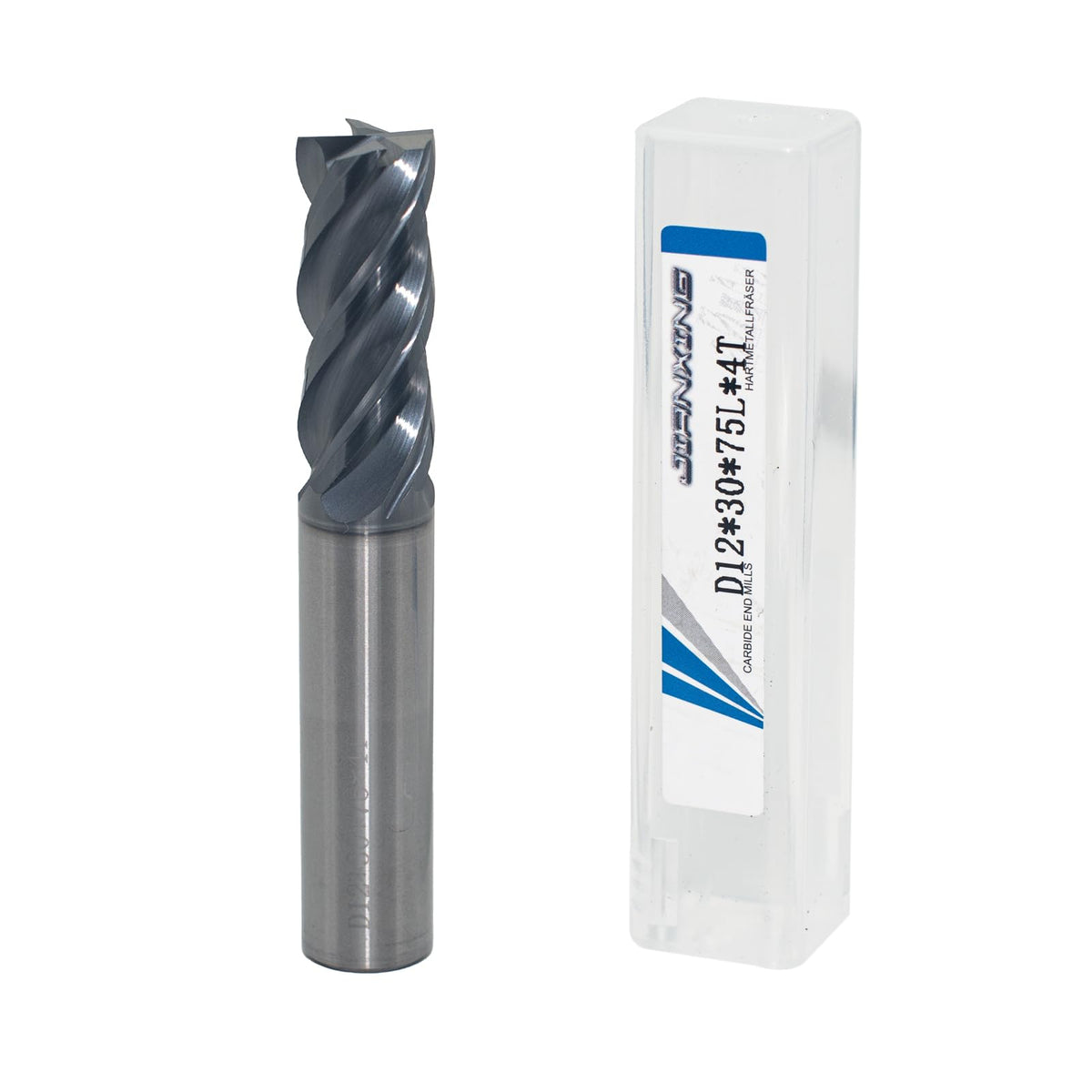 JIANXING 12mm 4-Flute Carbide Square End Mill, 75mm OAL, 1 Pc