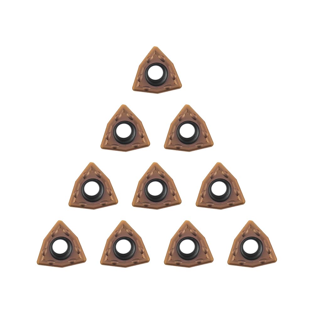 YUFUTOL Carbide Turning Inserts WCMT06T304 WCMT32.51 TiN Coated Carbide Inserts for Lathe Turning Tool CNC Lathe Turning Tool Holder Indexable Inserts for Steel Metal Machining, 10 Pieces