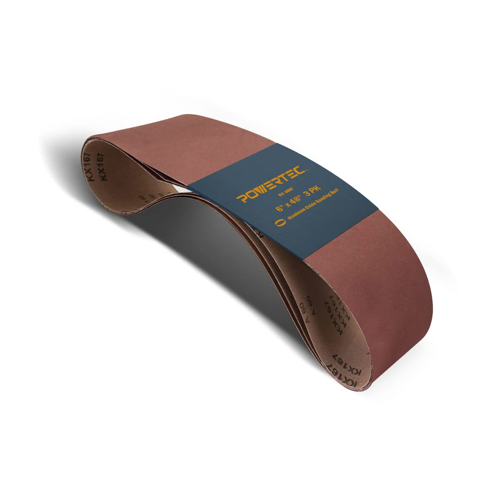 POWERTEC 6 x 48 Inch Sanding Belts, 3PK, 80 Grit Aluminum Oxide Belt Sander Sanding Belt for Bench Belt Sander, Woodworking & Paint Removal, Metal Polishing (110533)