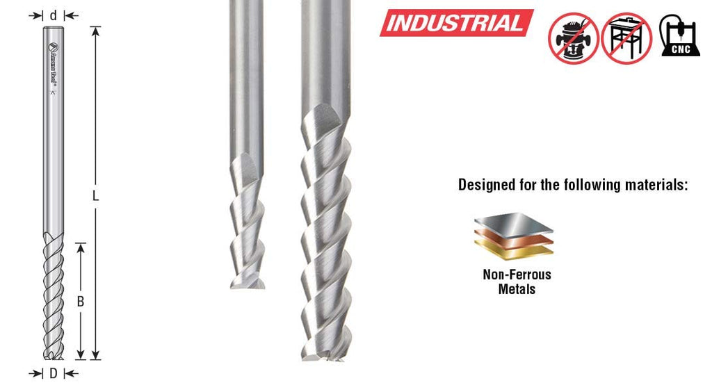 Amana Tool 51821 CNC Solid Carbide Aluminum and Acrylic Cutting 55 Deg Helix End Mill 3mm Dia x 15mm Cut Height x 6mm Inch Shank x 3 Flute