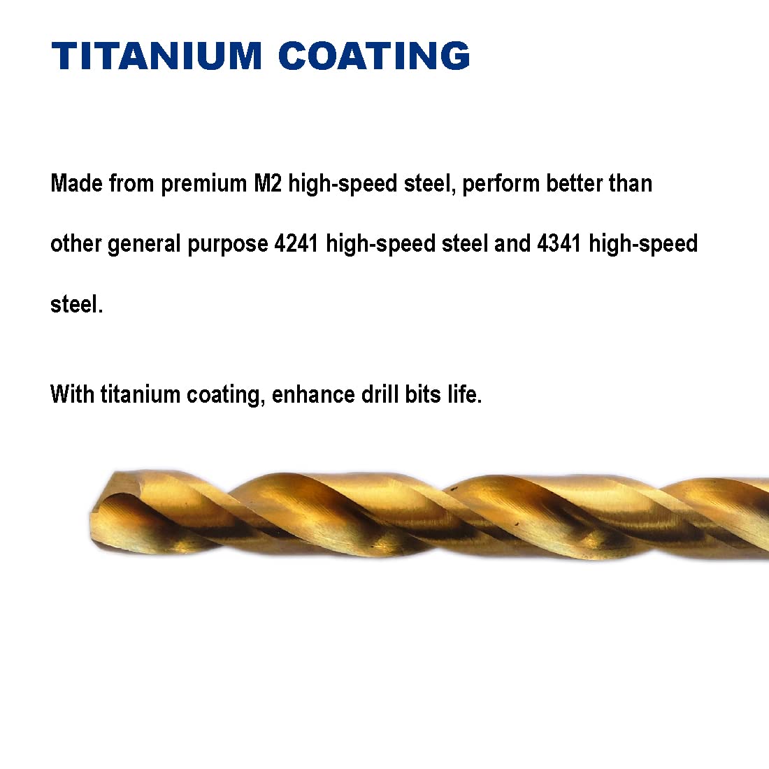 Pack of 12, 1/4-Inch Titanium Nitride Coated Drill Bit, Premium M2 High Speed Steel, Jobber Length, for Metal, Plastic, Wood