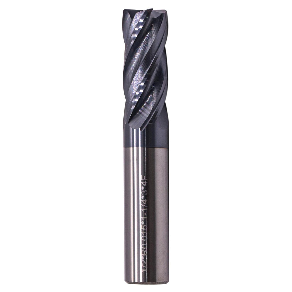 1/2" 4 Flute Solid Carbide End Mill, 0.015" Corner Radius, AlTiN Coated