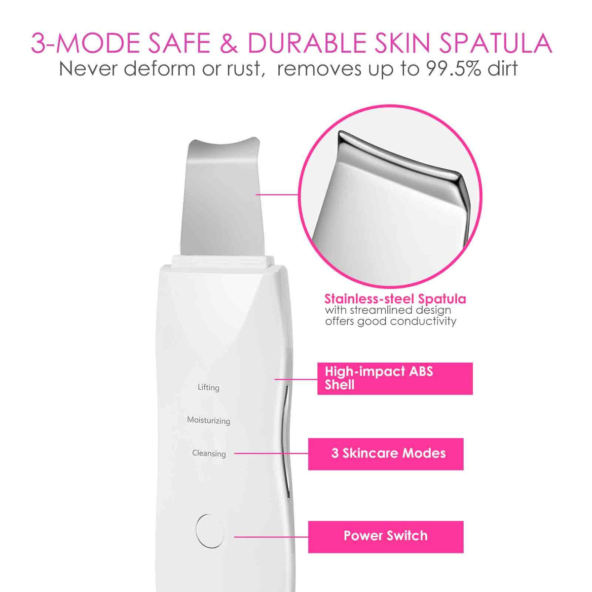 Face Scrubber, Skin Spatula, Facial Silicone Pore Cleaner, Rechargeable All Skin Types Waterproof Blackhead Remover