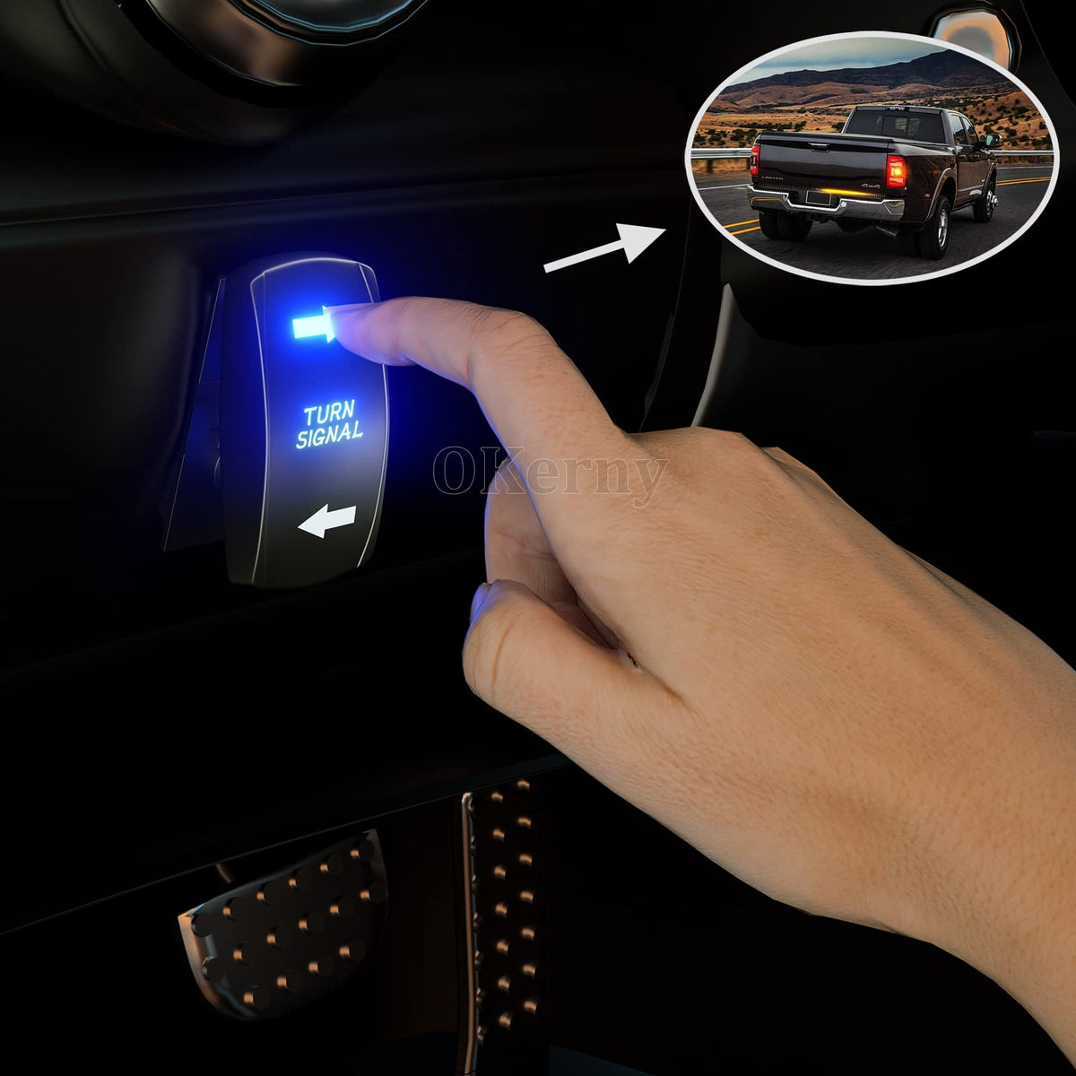 Okerny 5 Pin Rocker Switch Turn Signal Laser Etched Blue LED Backlit ON/Off Toggle Switch 12V 24V 20A IP65 Waterproof with Jumper Wires for Truck ATV UTV RV Jeep Off Road