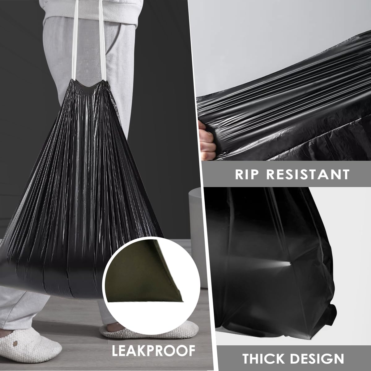 Medium 10 Gallon Black Drawstring Trash Bags, 1.6Mil, 120 Count