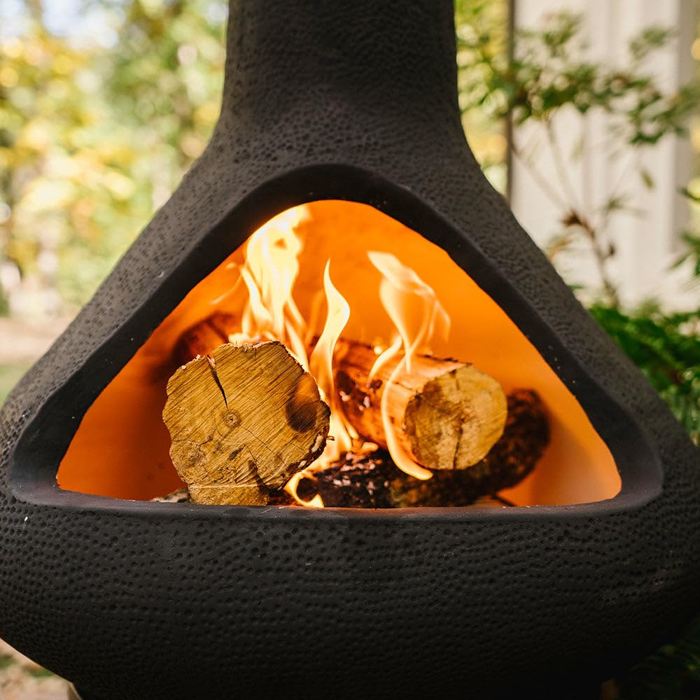 Ash & Ember Ceramic Chiminea Fire Pit with Stand, Smoke-Reducing Chimney, Semi-Enclosed Outdoor Fireplace for
