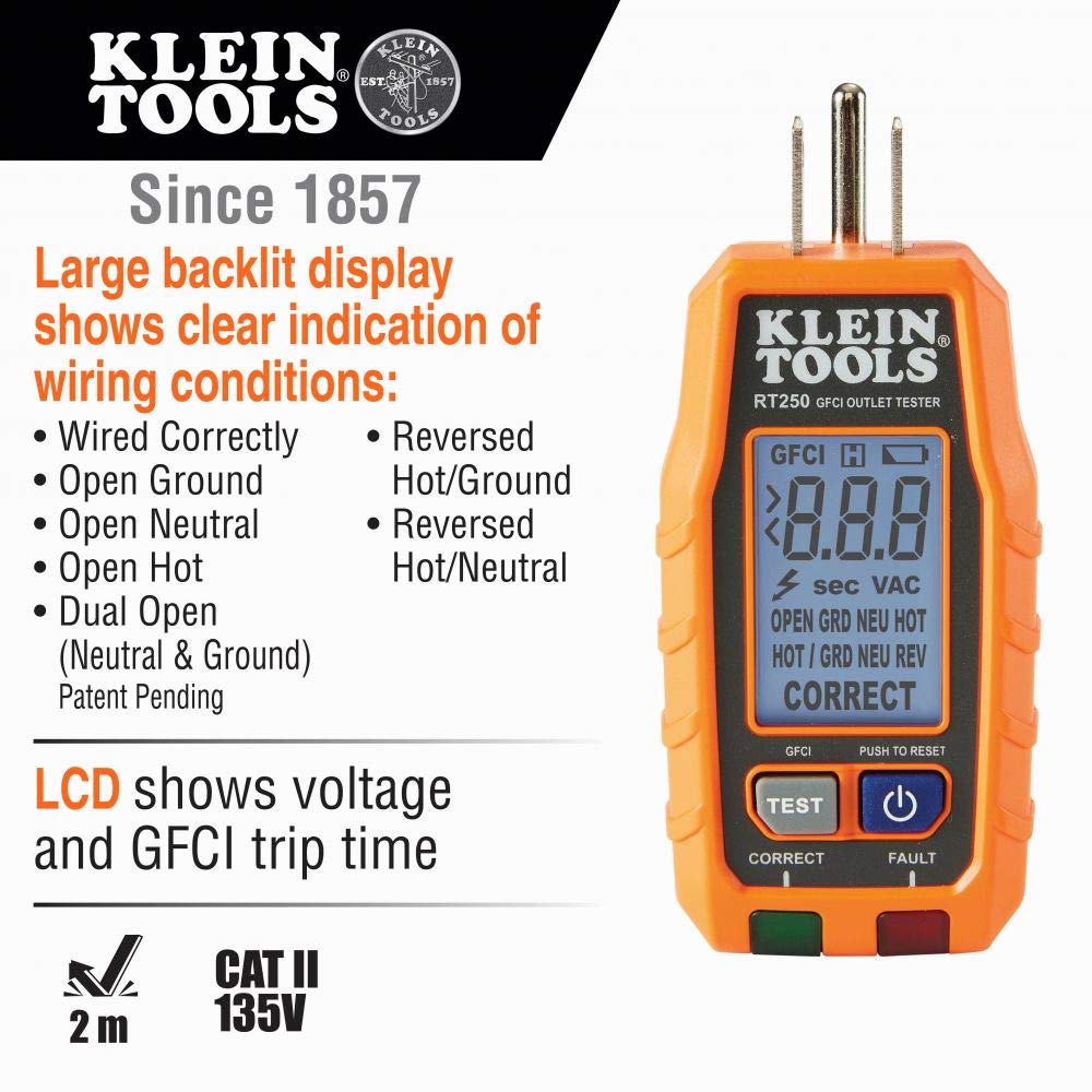 RT250KIT Non-Contact Voltage Tester and GFCI Receptacle Tester with LCD and Flashlight, Voltage Electrical Test Kit
