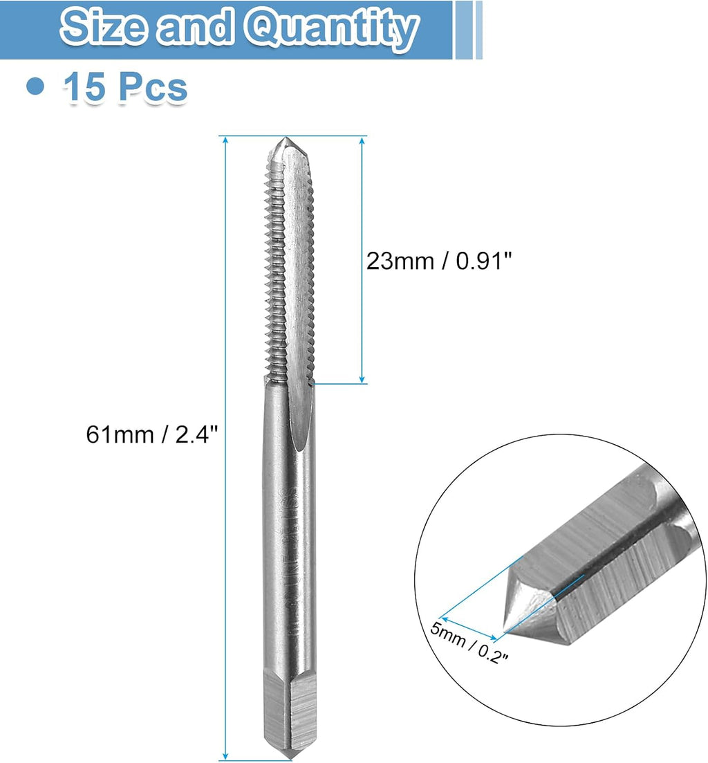 uxcell 15pcs Straight Flute Thread Tap, 10-32 UNF Screw Threading Tapping Tool Thread Milling Machine Taps, High-Speed Steel 6542 (HSS 6542)