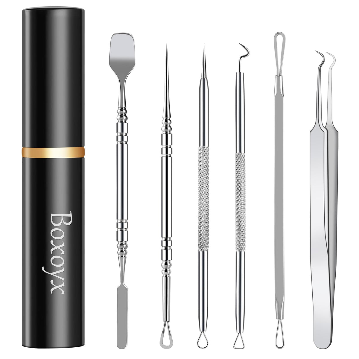 Pimple Popper Tool Kit - Boxoyx 6 Pcs Pore Prep Blackhead Remover Comedone Extractor Kit with Box for Quick and Easy