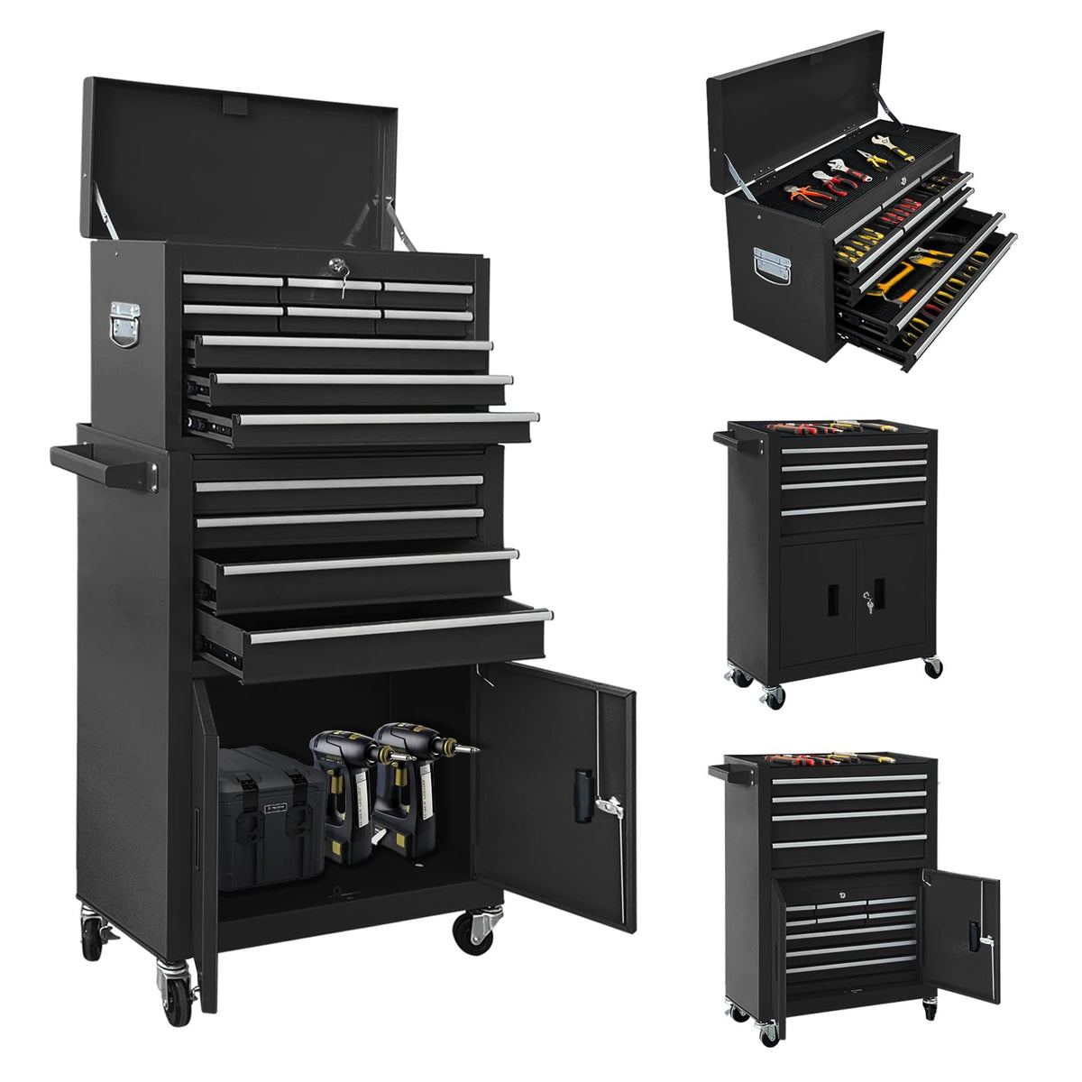 13-Drawer Double Door Rolling Tool Chest, 2 in 1 Detachable Tool Chest,Tool Box with Drawers and Wheels, Large Tool