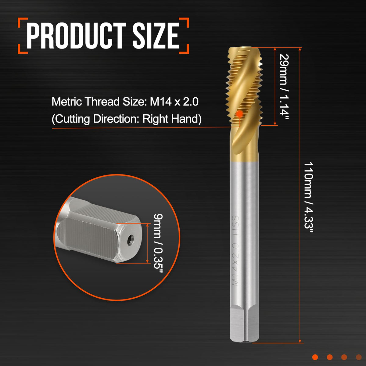 Workkyma M14 x 2.0 Spiral Flute Thread Tap M2 HSS Industrial Titanium