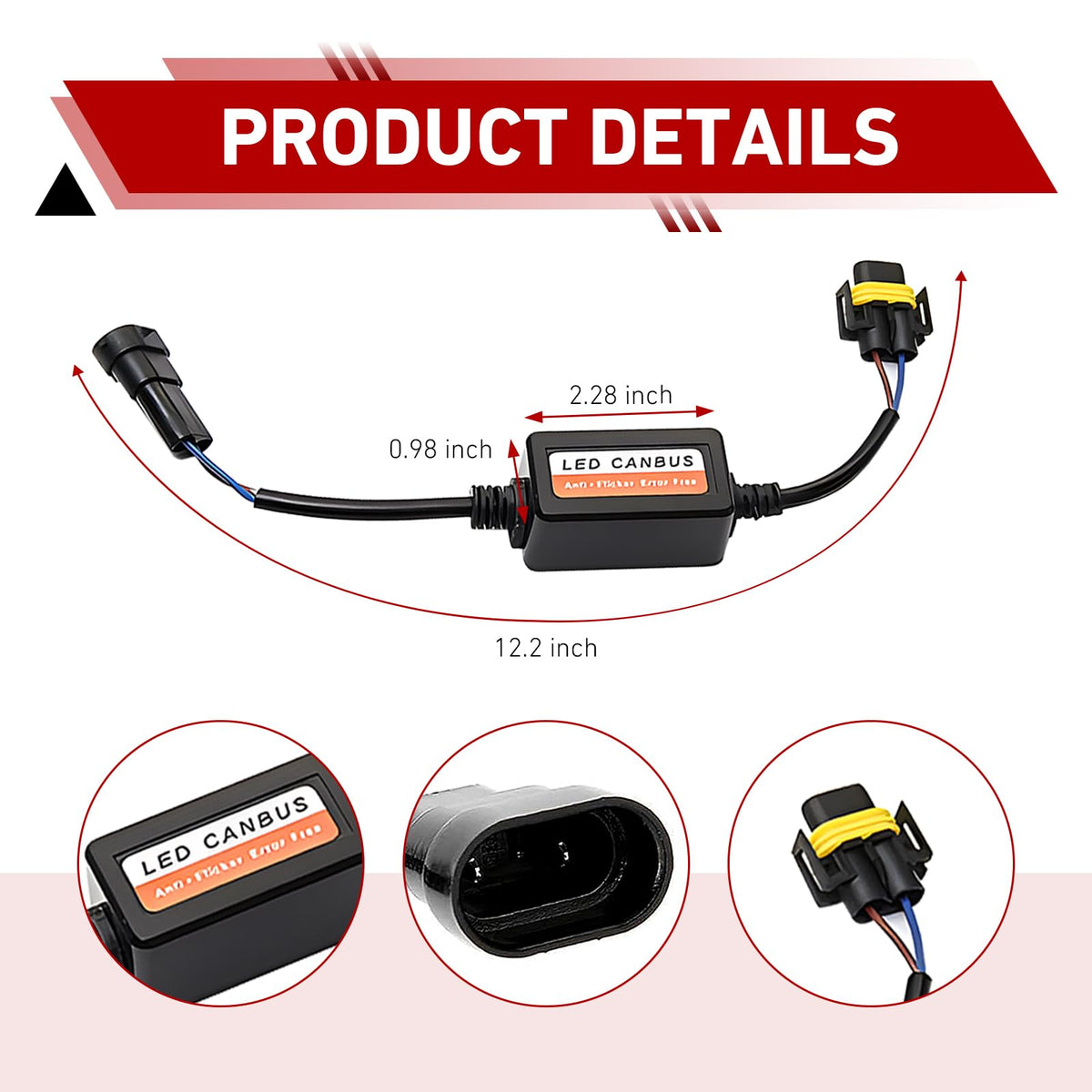 lekiliky CAN Bus LED Decoder Resistor Harness Adapter, H8 H9 H11 Anti-Flicker Error Canceller, Universal for LED Headlight & Tail Light Conversion, Pack of 2