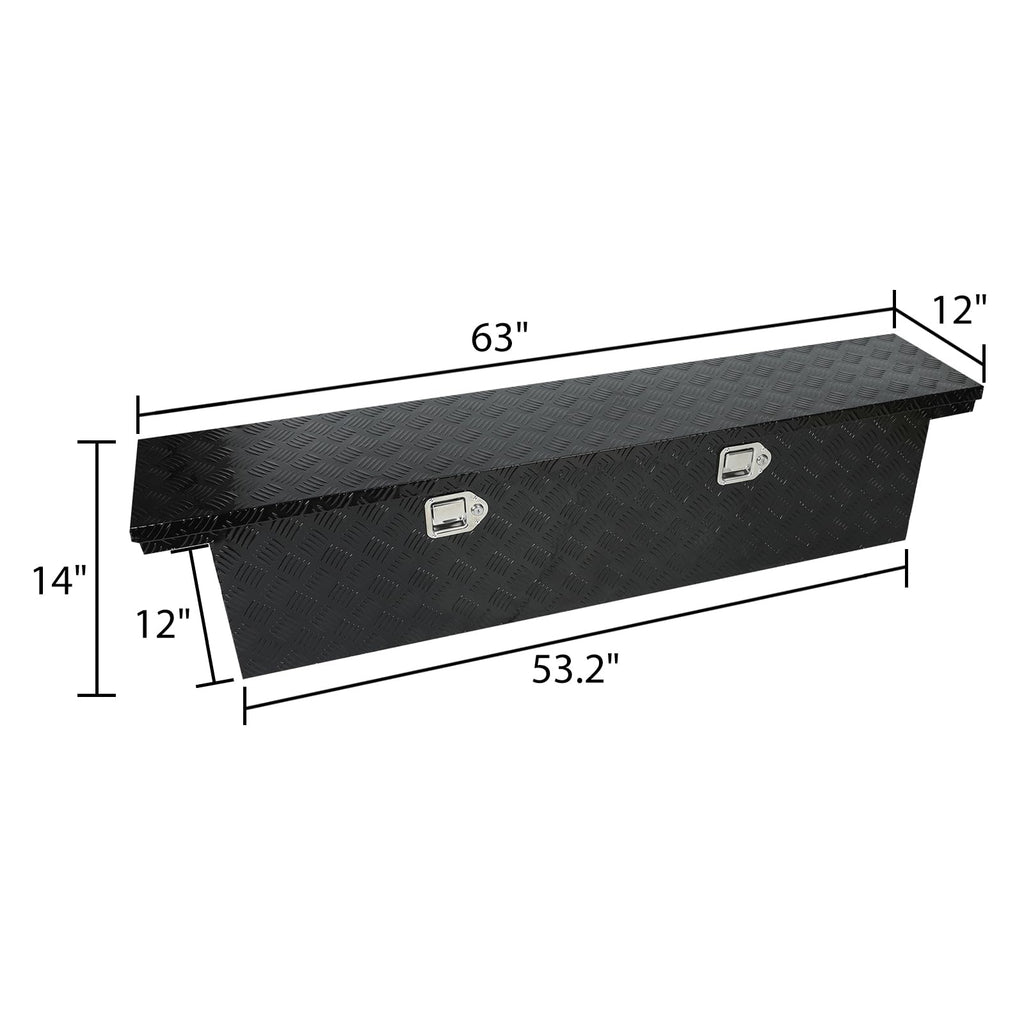 63" x 12" x 14" Deep Crossover Tool Box, Black Aluminum Low-Profile Truck Tool box with Dual Locks, Slim Pickup Truck
