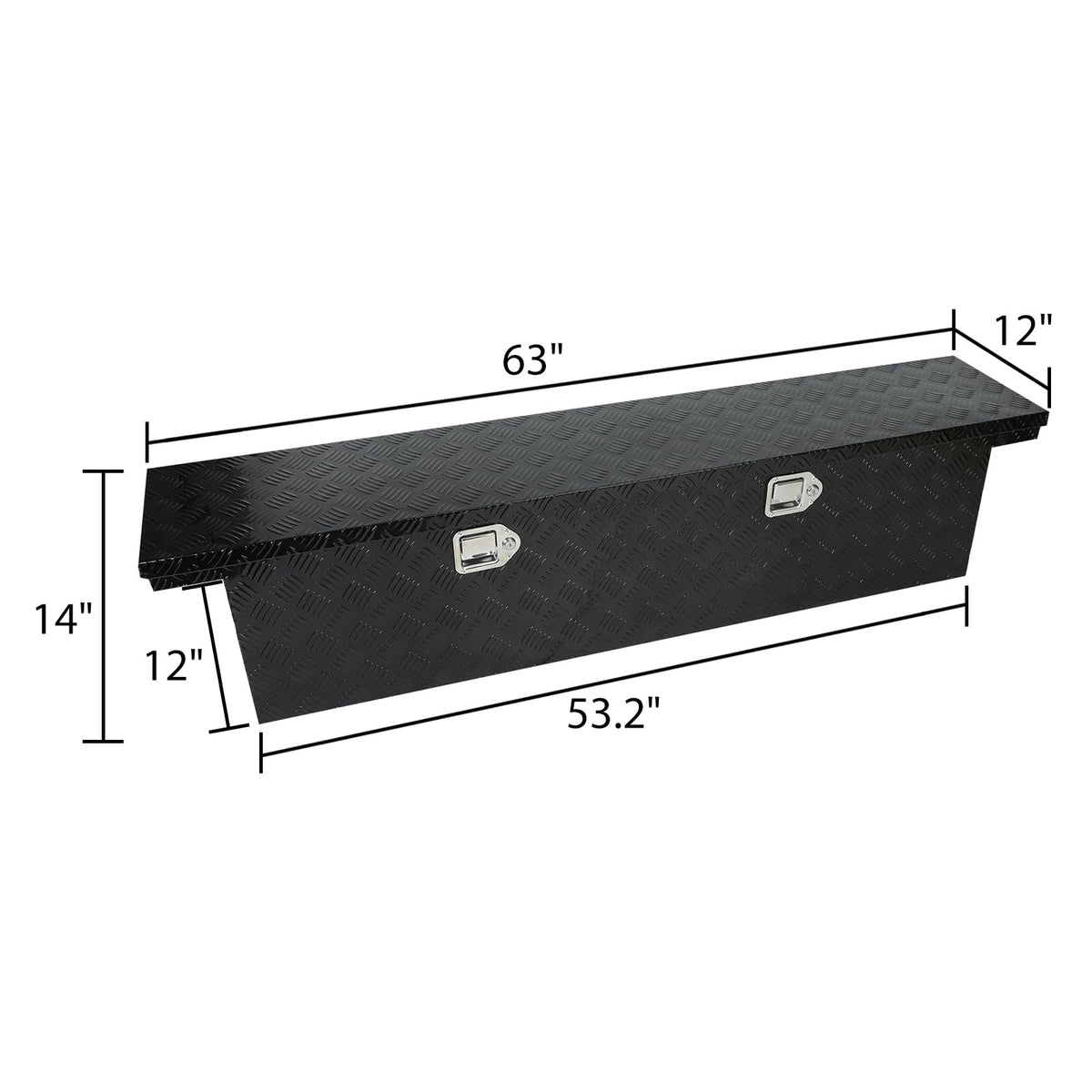 63" x 12" x 14" Deep Crossover Tool Box, Black Aluminum Low-Profile Truck Tool box with Dual Locks, Slim Pickup Truck