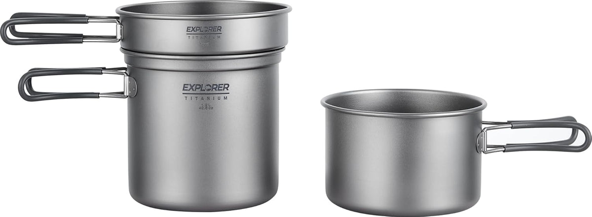 Titanium Stackable Camping Cooking Pot Mess Kit Set
