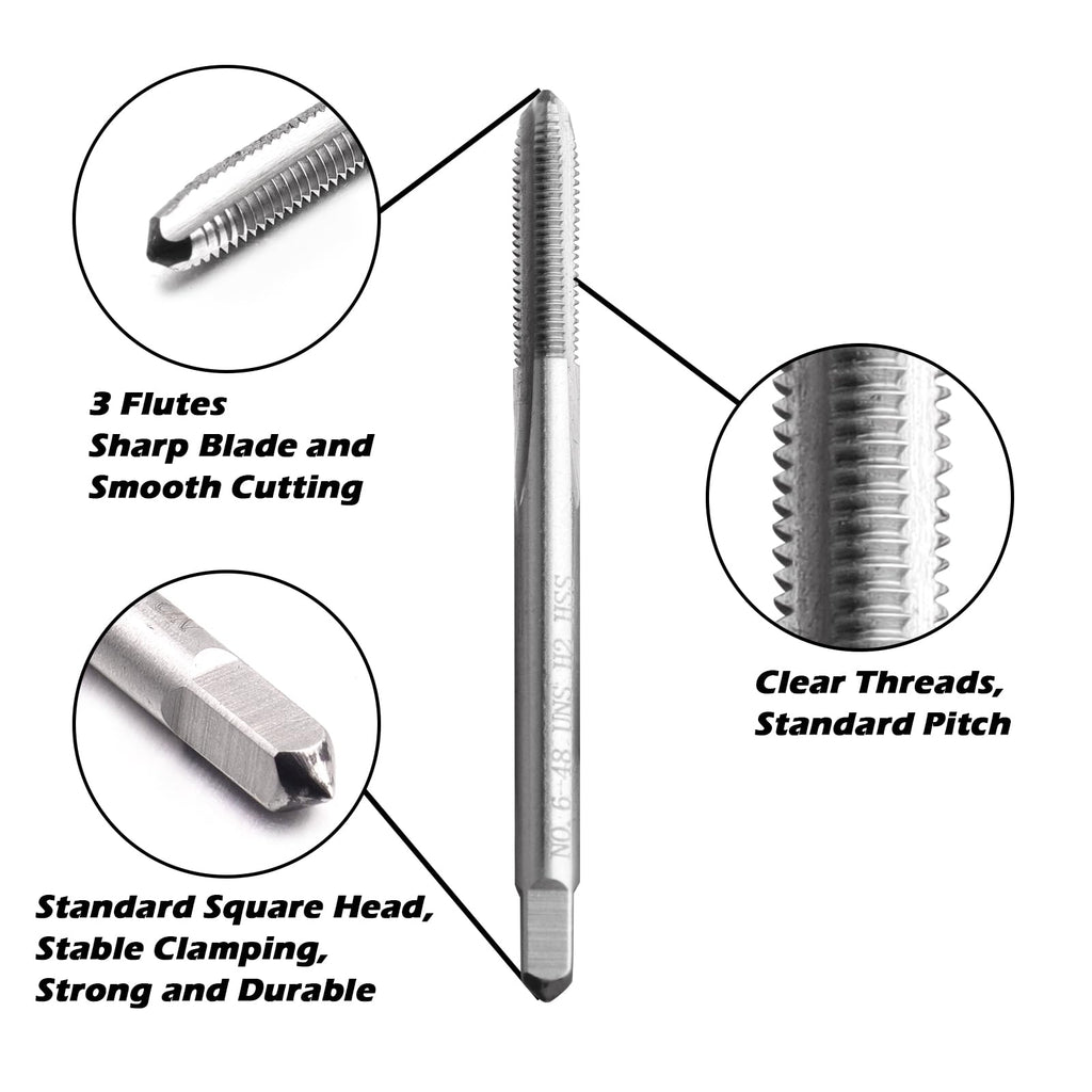 LWCUSNJ 2pcs 6-48 UNS Thread Tap Right Hand, M2 HSS UNS Straight Fluted Machine Tap (6-48 UNS)