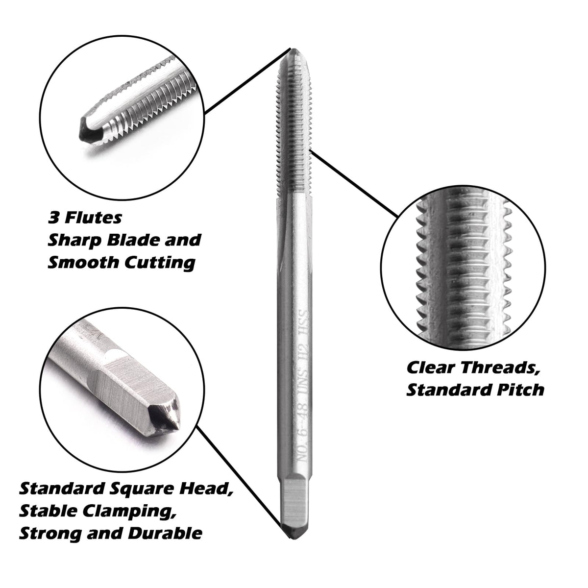 LWCUSNJ 2pcs 6-48 UNS Thread Tap Right Hand, M2 HSS UNS Straight Fluted Machine Tap (6-48 UNS)