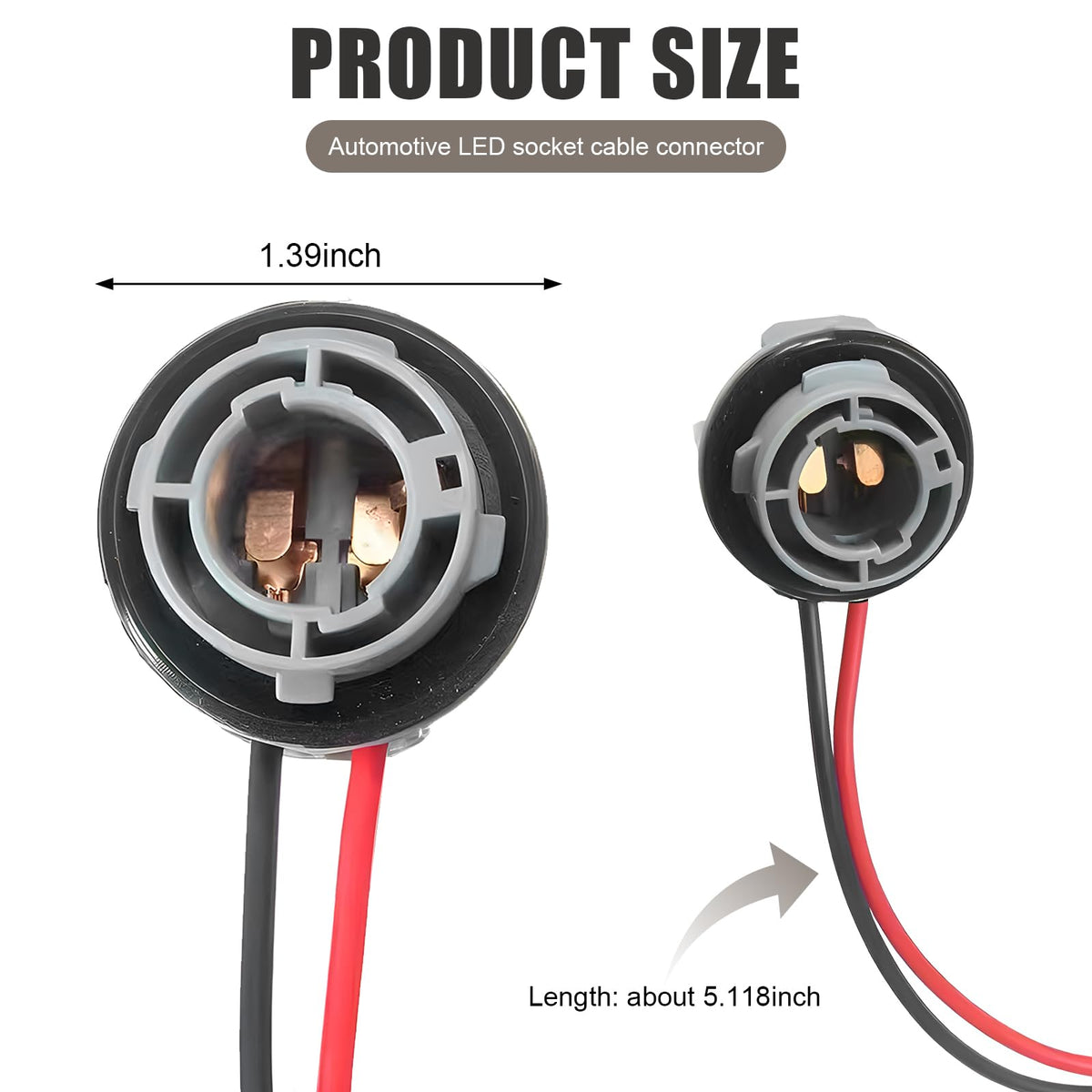 MLY 2 PCS Automotive 1156 Bulb Socket, Insulated Nylon Base Reverse Light Socket, BA15S 180 Degree Pure Copper Terminal and Extension Wire Harness, Universal for Cars Bulb Standard Adapter (Gray)