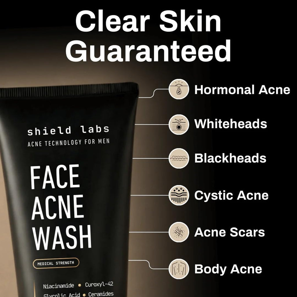 Face Acne System for Men and Boys, Easy 3-Step Clear Skin Kit with 4% Benzoyl Peroxide Face Wash, Adapinoid Spray and