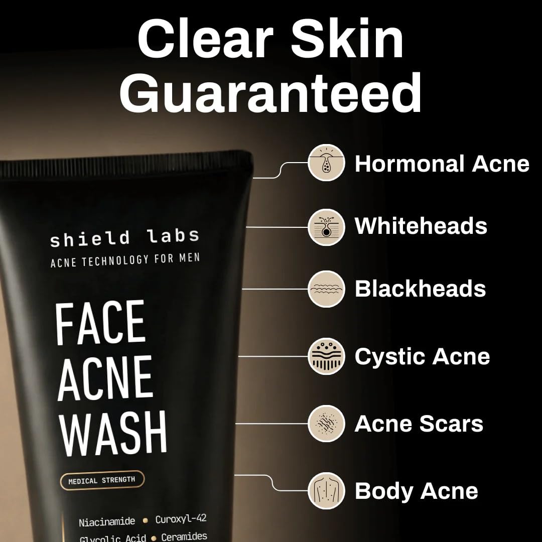 Face Acne System for Men and Boys, Easy 3-Step Clear Skin Kit with 4% Benzoyl Peroxide Face Wash, Adapinoid Spray and