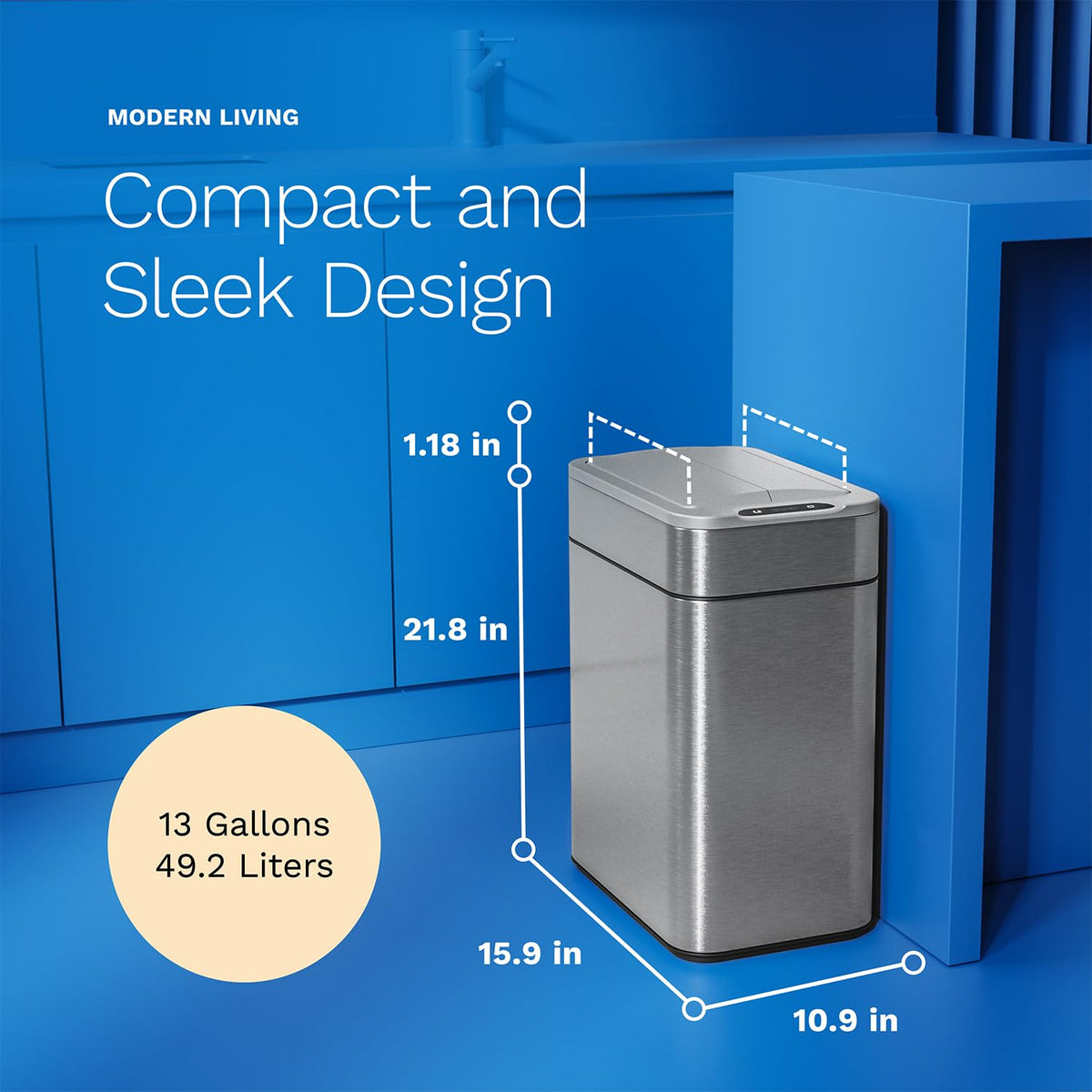 13 Gallon Kitchen Trash Can Stainless Steel