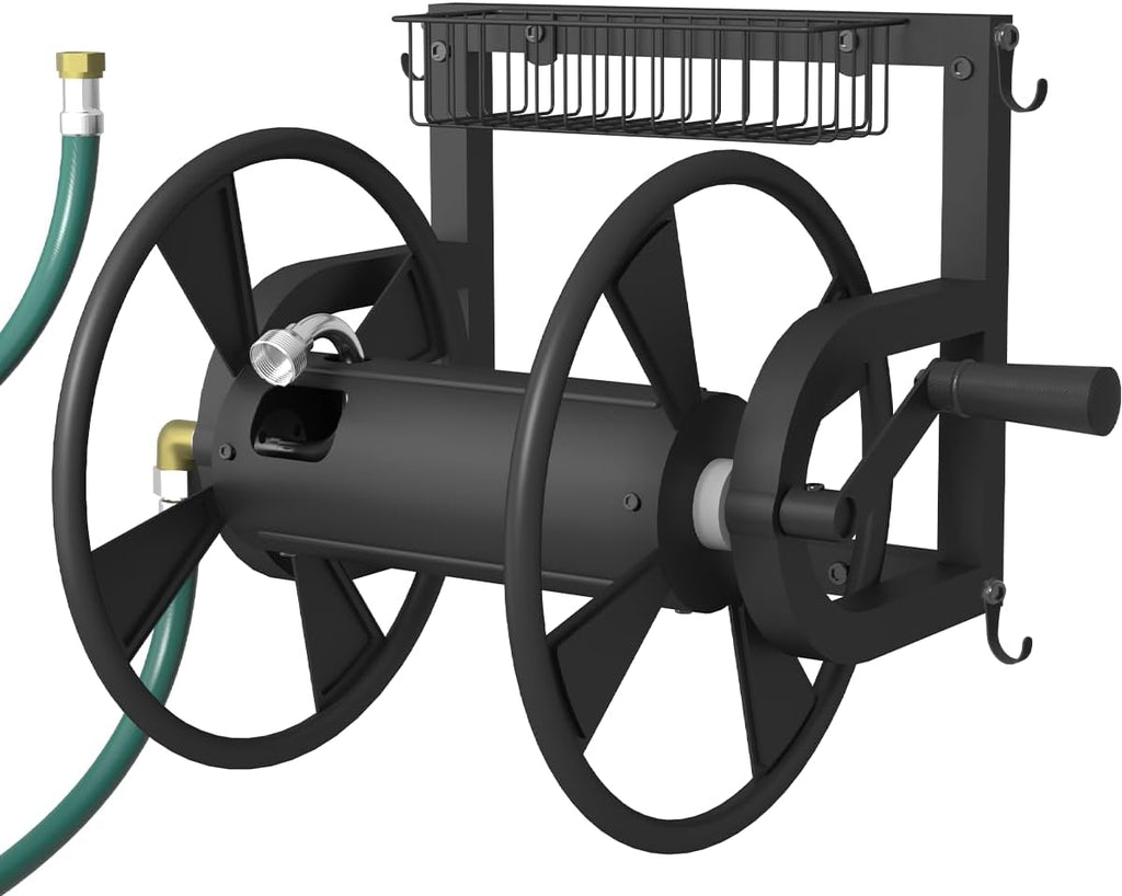 Outdoor Wall Mounted Hose Reel with Hook, Garden Heavy-Duty Water Holder Winder with 3.9 ft Leader Hoses, Brass