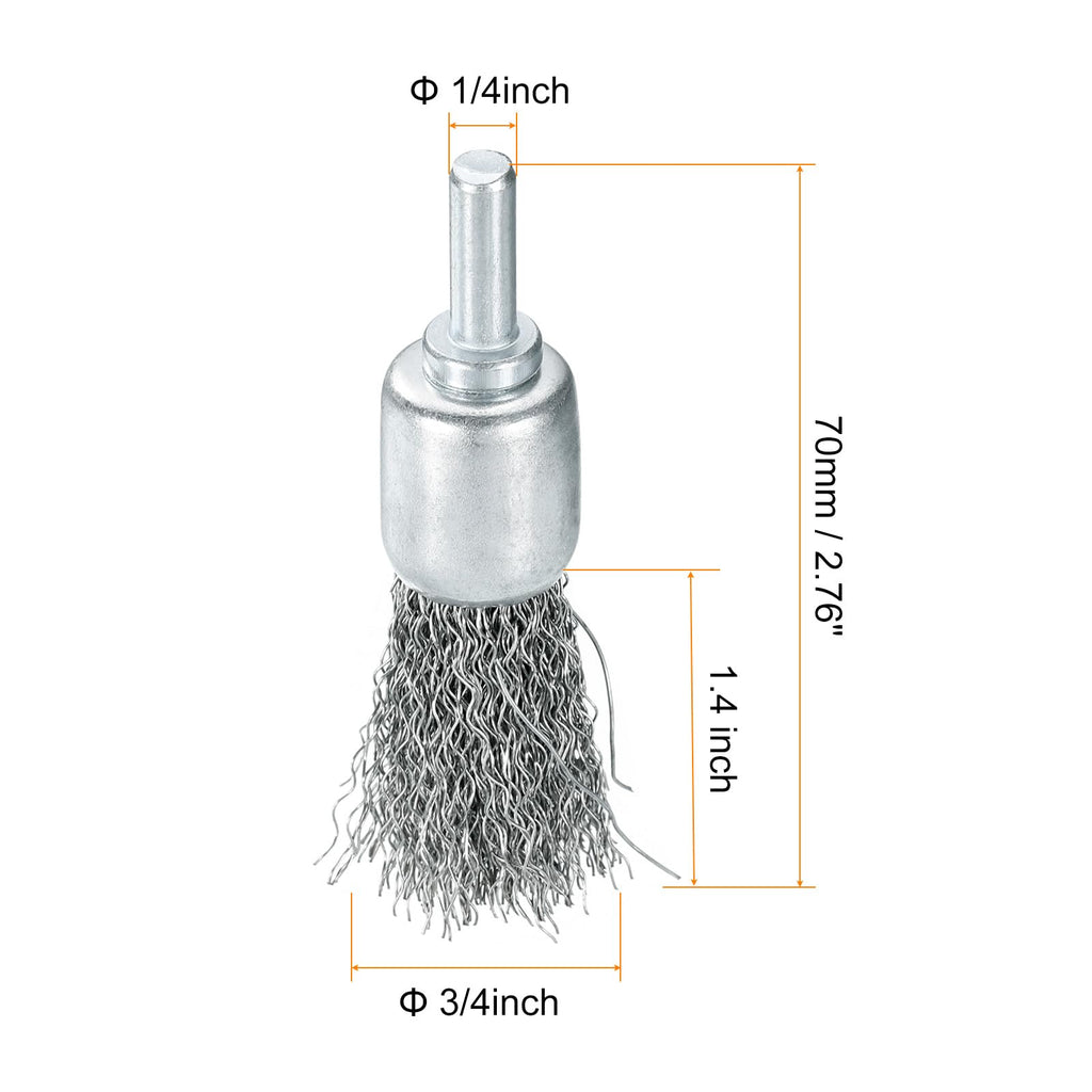 uxcell 10pcs Wire Brush for Drill 3/4" Dia. Abrasive Wire Wheel 1/4" Round Shank Stainless Steel Cup Brush Coarse Crimped Drill Attachment for Cleaning Rust Paint Abrasive