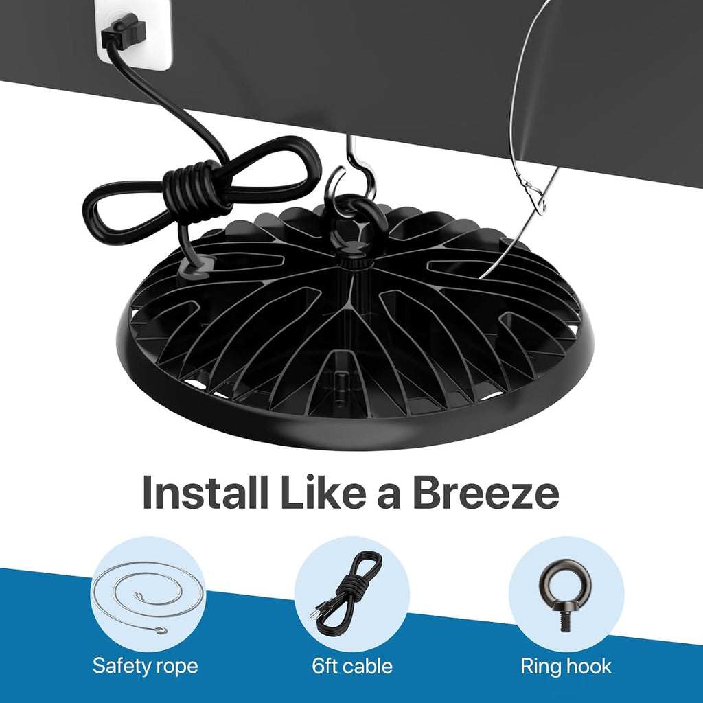HYPERLITE High Bay LED Lights: 2-Pack 250W UFO LED Light with Plug & Play Plug - 5000K IP65 Waterproof Shatterproof Lighting Fixture