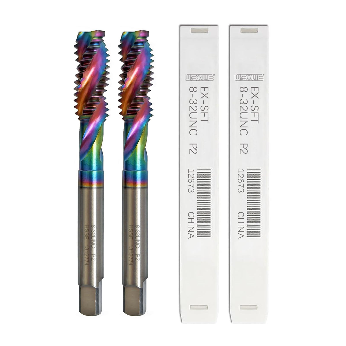 WEXWE Tools DLC Coating Spiral Flute Taps High Speed Steel (HSSCo) 3 Flutes Tapping Tool Inch Taps Set 8-32UNC 2PCS