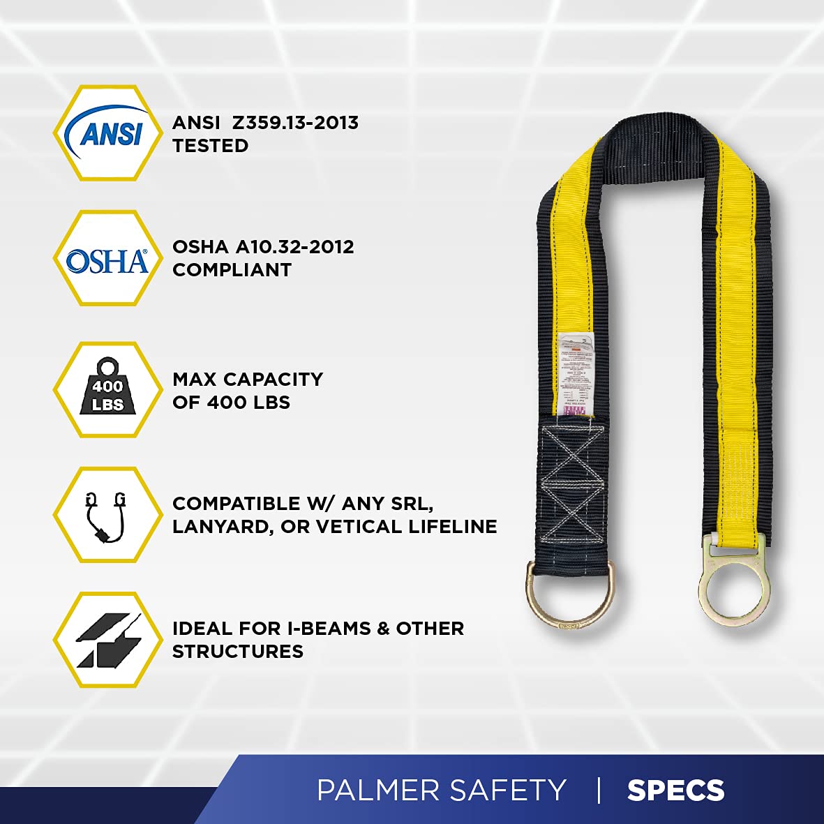 3-Pack 3 Ft Cross Arm Strap, 3" Wide Beam Straps Choker w/Large & Small D-Ring
