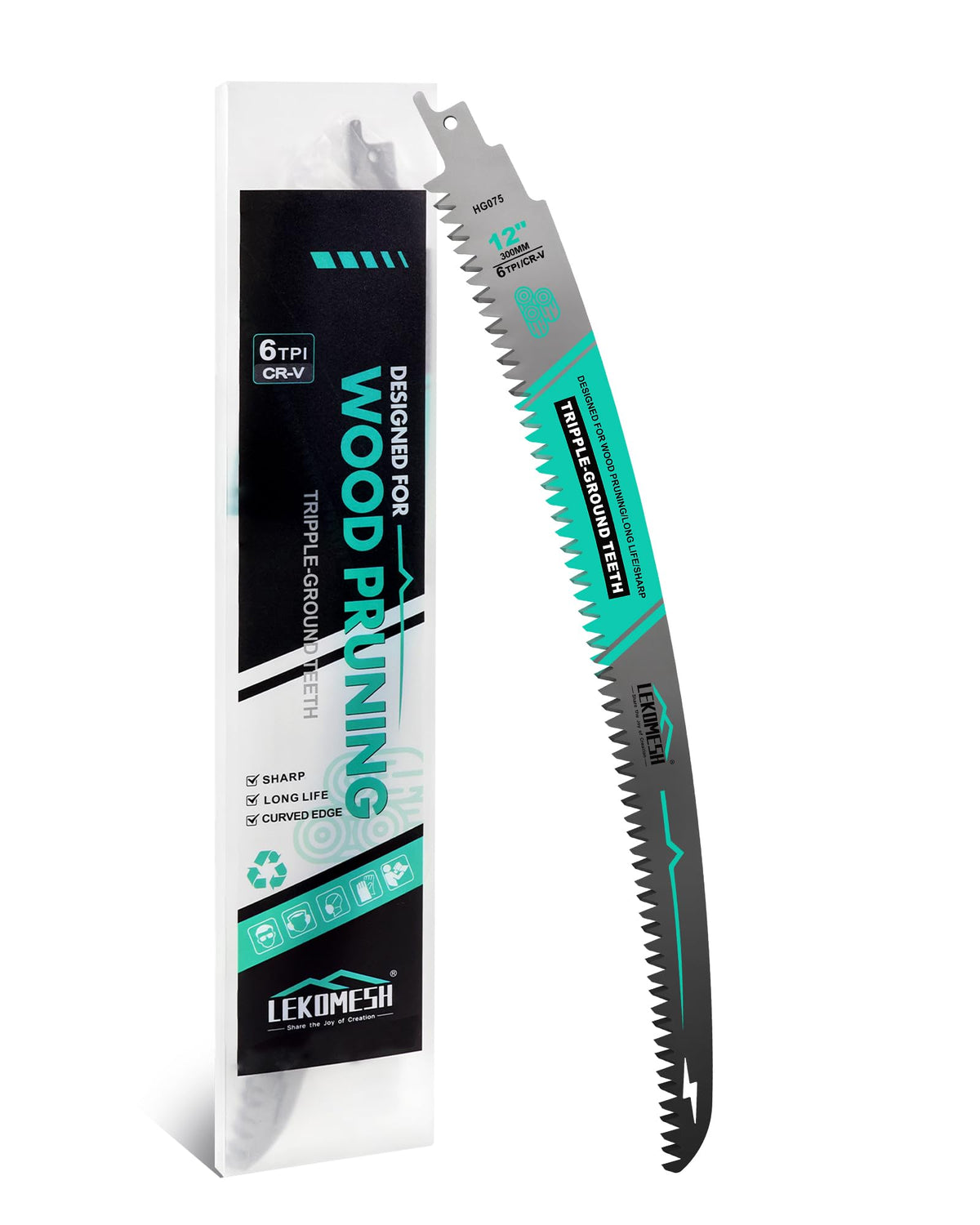 LEKOMESH 12" Japanese Teeth Reciprocating Saw Blades Wood Pruning - Curved Edge 6TPI for Tree Trimming, Wood/PVC Pipe Cutting, Cr-V Sabre Blades Better Wear Resistance