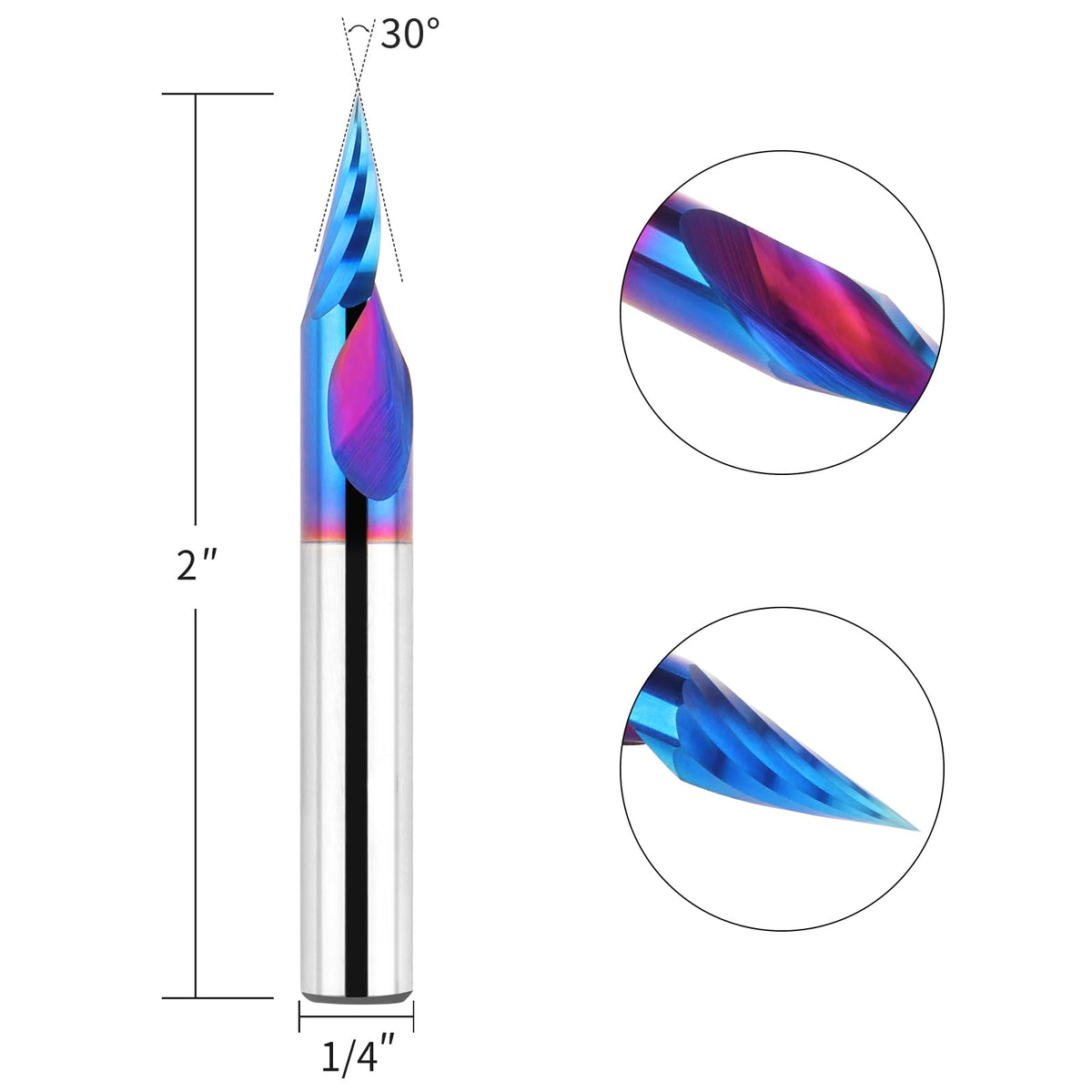 EANOSIC Chamfer End Mill V Groove O Flute Spiral Router Bit 30 Degree 1/4 Inch Shank, Single Flute CNC Carbide V-bit for Engraving Chamfering Lettering, Ideal for Wood, Plywood, MDF, PVC and Acrylic