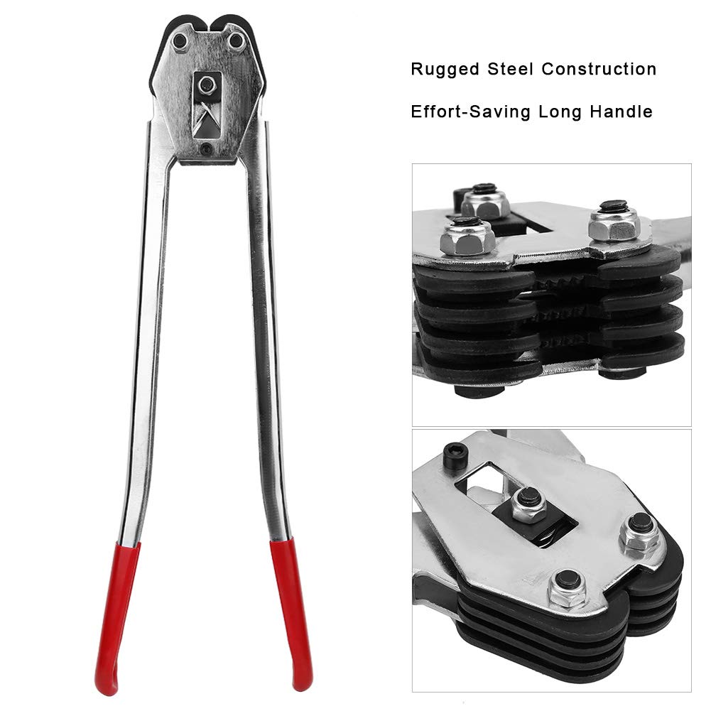 Strapping Crimper, Labor Saving Long Handle Banding Crimper, Strap with Heat Treated Jaw for PP PET Plastic Strap