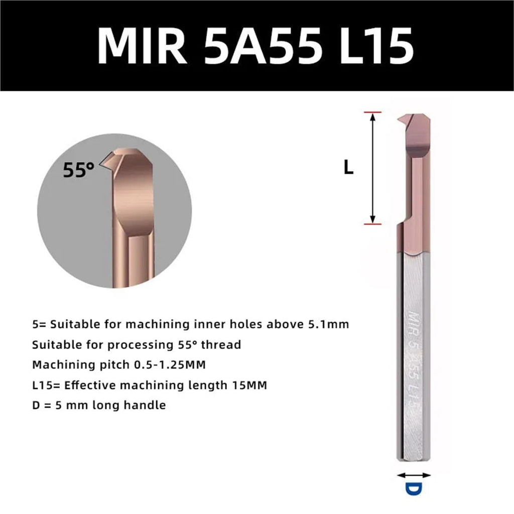 Boring Cutter MIR Boring Cutter for Threading Coated Carbide Internal Lathe Turing Tool Copying Small Hole(MIR 5 A55 L15)