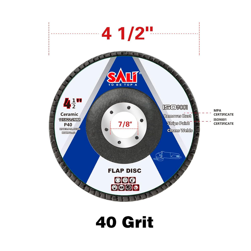 Sali 20 Pack Ceramic Flap Disc 40 Grit 4.5" x 7/8 Inch Sanding Disc Bevel Type #29 Premium and Industrial Grade Angle Grinder Grinding Wheel High Performance Edge Grinding Purple