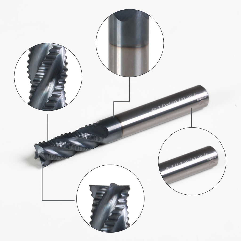 XYunEnZ 3/8" 4 Flute Roughing End Mill AlTiN Coated Carbide, 1Pcs