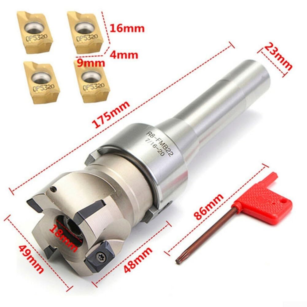 Indexable Milling Tool Kit, R8 FMB22 Arbor With 400R 50Mm End Mill Shell Cutter And 4 APMT1604 Carbide Inserts Fit For Shoulder Face And Slotting, 22Mm Mounting Hole And T15 Wrench