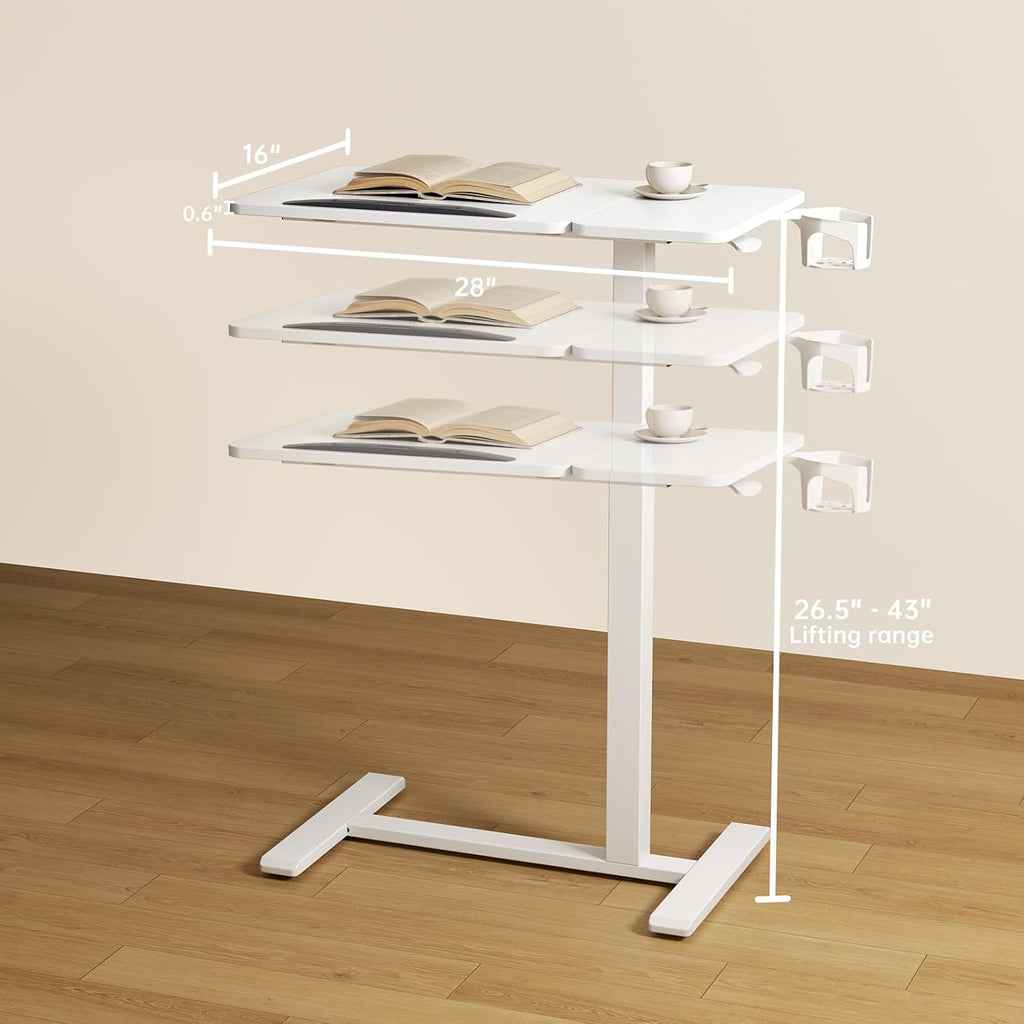 Overbed Bedside Table with Wheels, Pneumatic Adjustable Medical Tilt Top Hospital Bed Table Over The Bed, Rolling