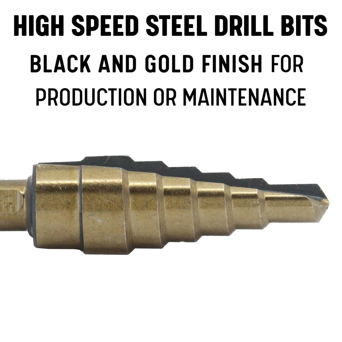 Drill America 5 Piece HSS Black & Gold Step Drill Bit Set, (Sizes #1 - #5)