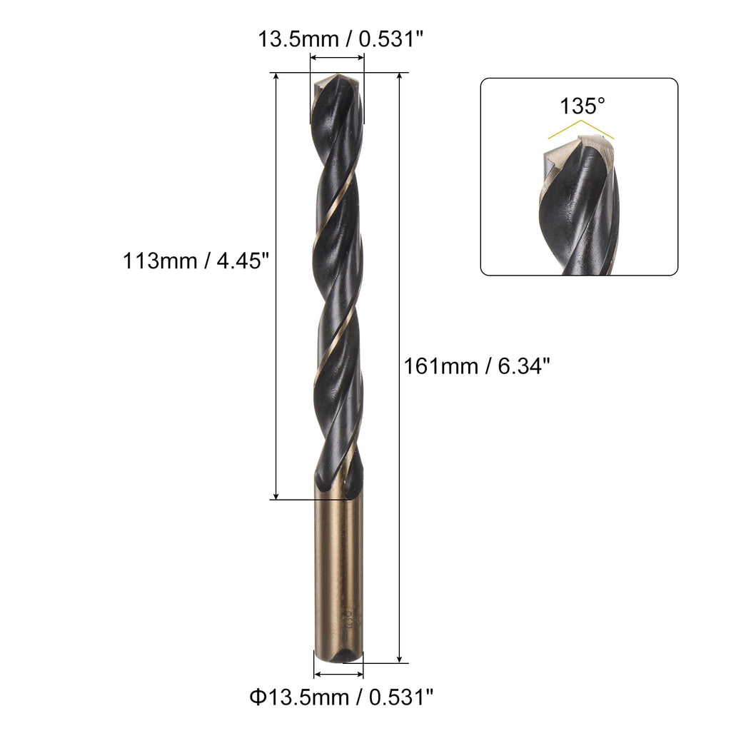 uxcell 2pcs Jobber Drill Bits 13.5mm (0.531") Black Nitride & Gold Titanium Coated M2 High Speed Steel (HSS) Twist Drill Bits for Stainless Steel Aluminum Alloy Metal