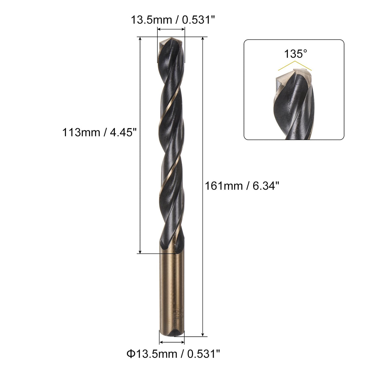 uxcell 2pcs Jobber Drill Bits 13.5mm (0.531") Black Nitride & Gold Titanium Coated M2 High Speed Steel (HSS) Twist Drill Bits for Stainless Steel Aluminum Alloy Metal