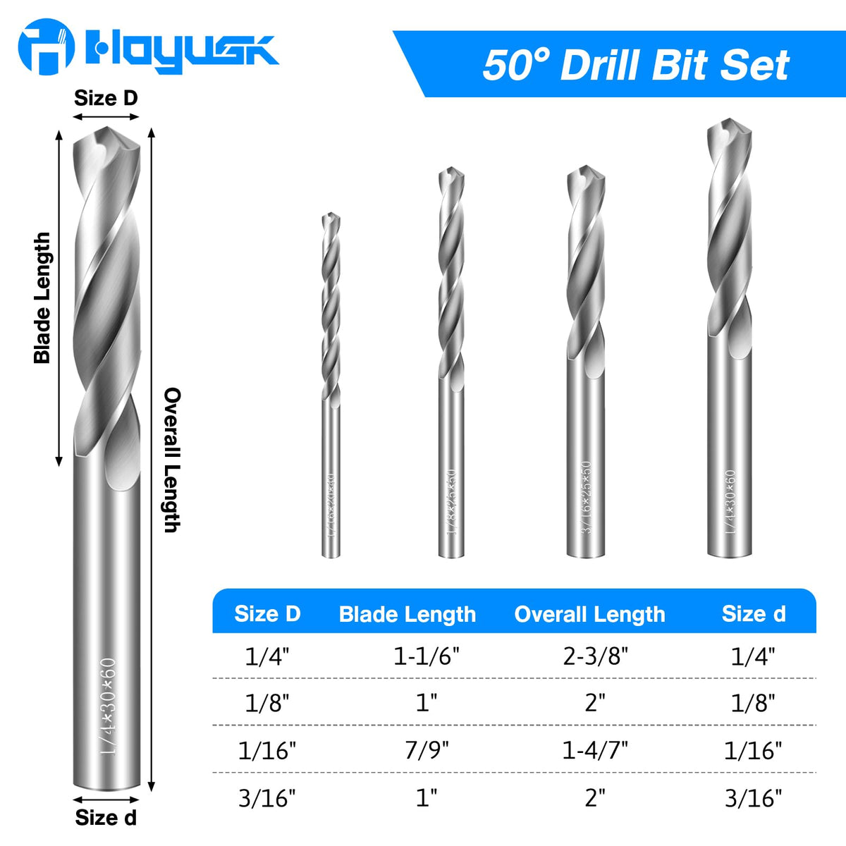 Drill Bit Set 4 Pcs Solid Carbide Drill Bits, 1/8" 1/4" 1/16" 3/16" Tungsten Carbide Drill Bits, Metal Drill Bit Set for Aluminum Alloy Copper Steel Hardened Steel Cast Iron