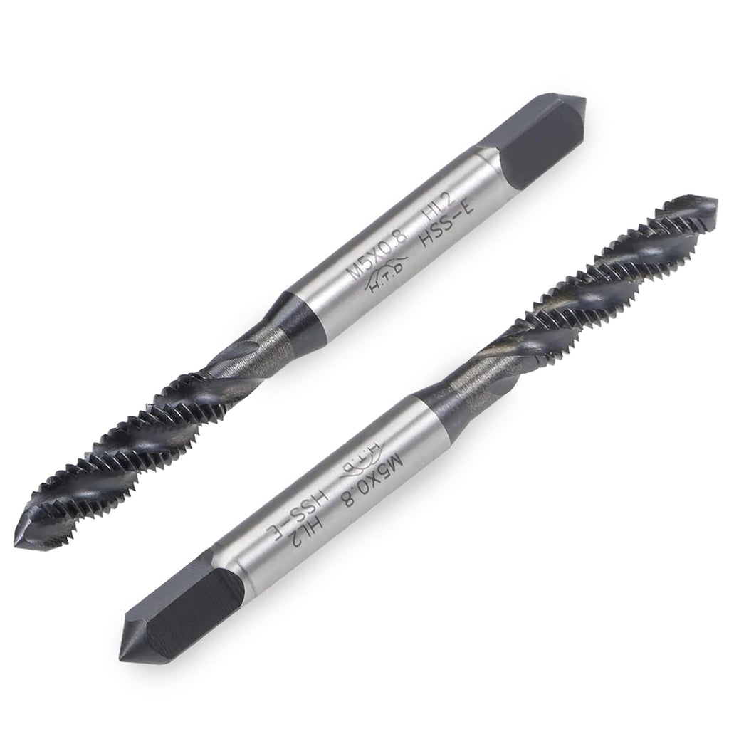 LEPEVNEY M5 x 0.8 Thread Tap Drill Bits M5 Machine Taps, Spiral Flute Thread Tap, Metric Machine Threading Tap HSS Nitriding Coated H2 Tolerance, 2PCS