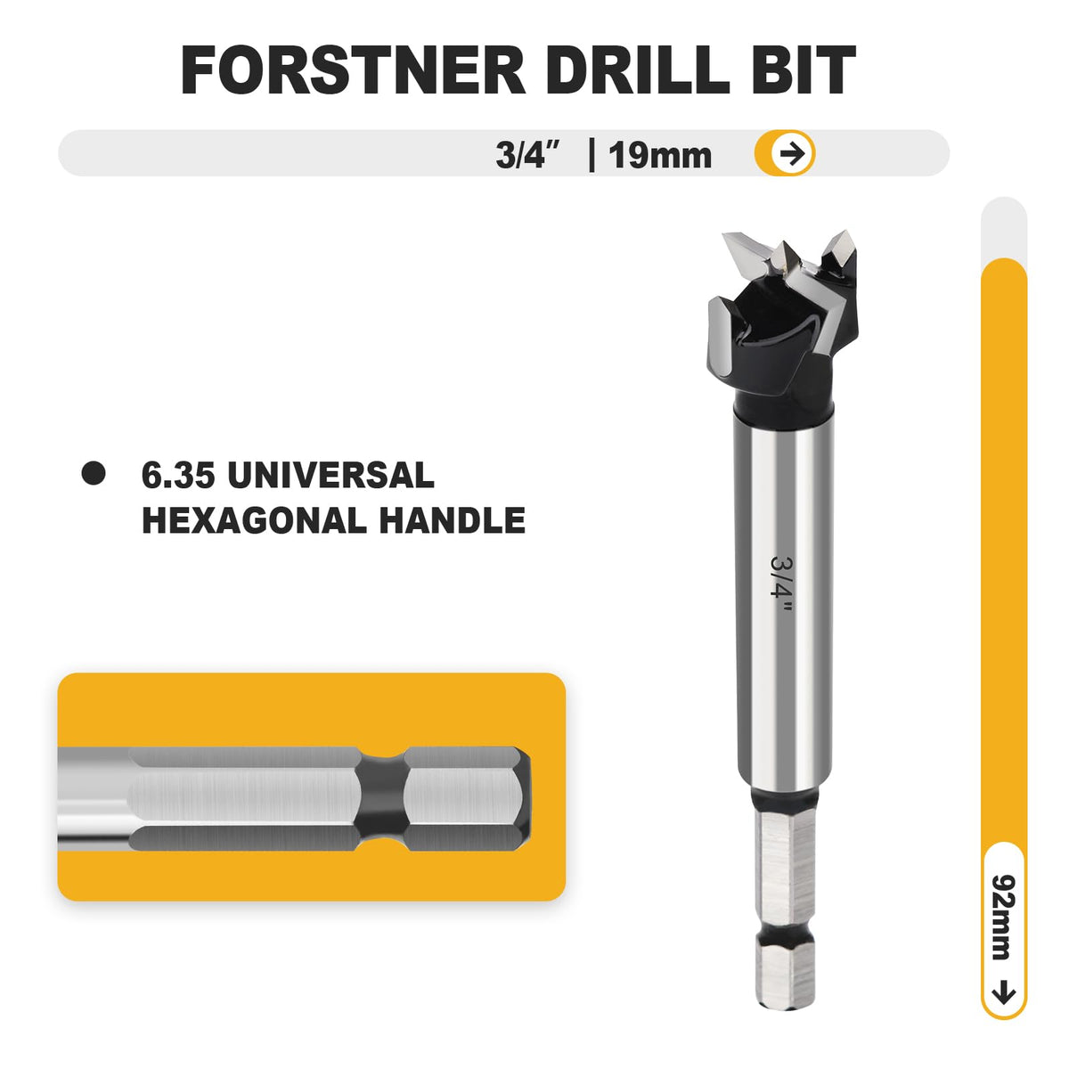 WOBLLMX 3/4" Forstner Drill Bit with 1/4" Quick Change Hex Shank