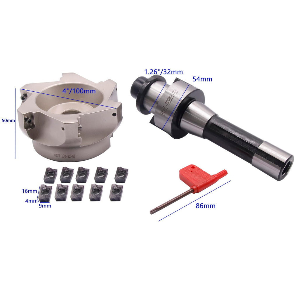 3.94"/100mm Cutting Dia 6-Flute 400R 100-32-6T Face Mill Shell Cutter Set