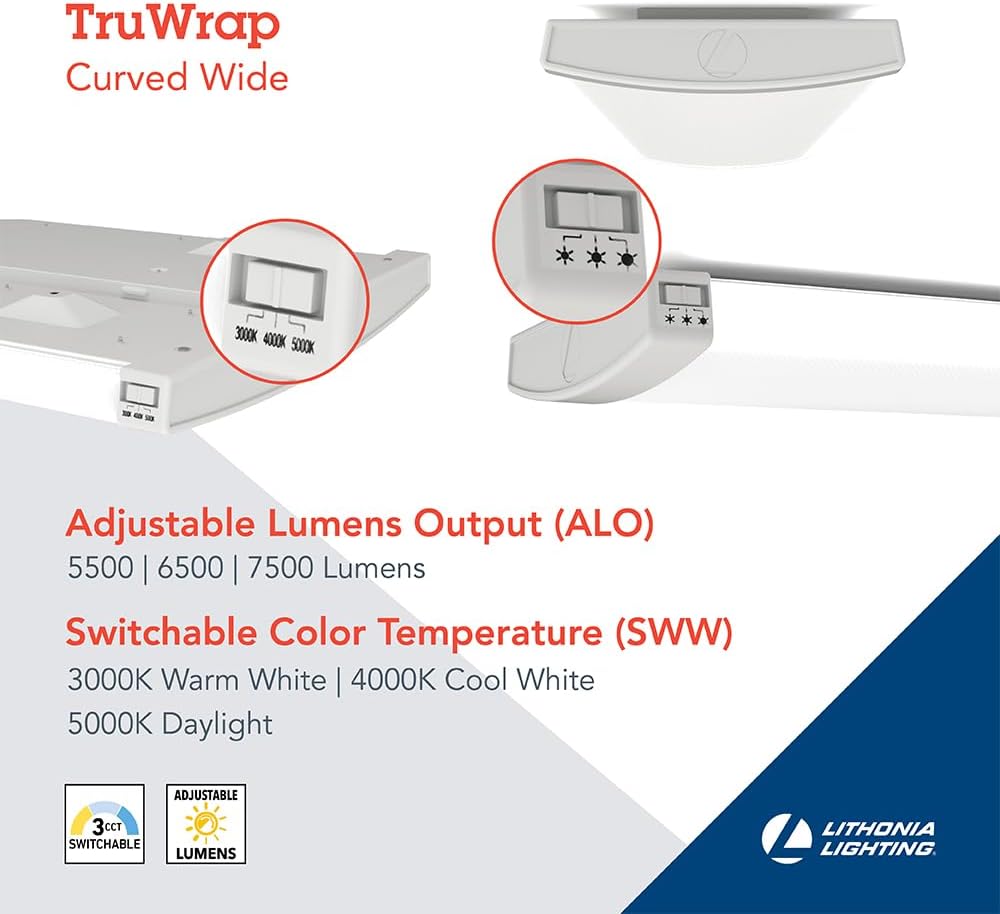 Lithonia Lighting 4' Wraparound LED Shop Light, Adj Brightness, 3-in-1 CCT
