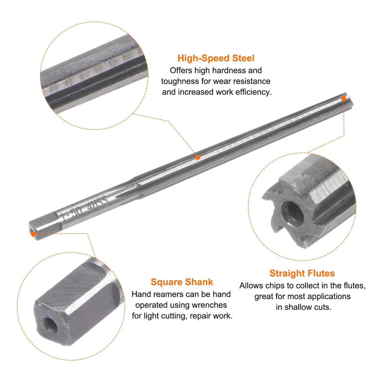 HARFINGTON Tapered Hand Reamers 1:50 4mm Small Dia 5mm Big Dia Flute