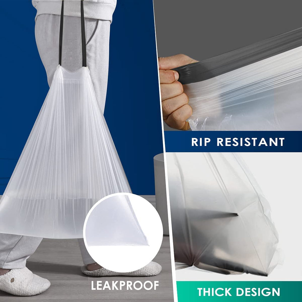 Medium 10 Gallon White Drawstring Trash Bags, 1.6Mil, 200 Count