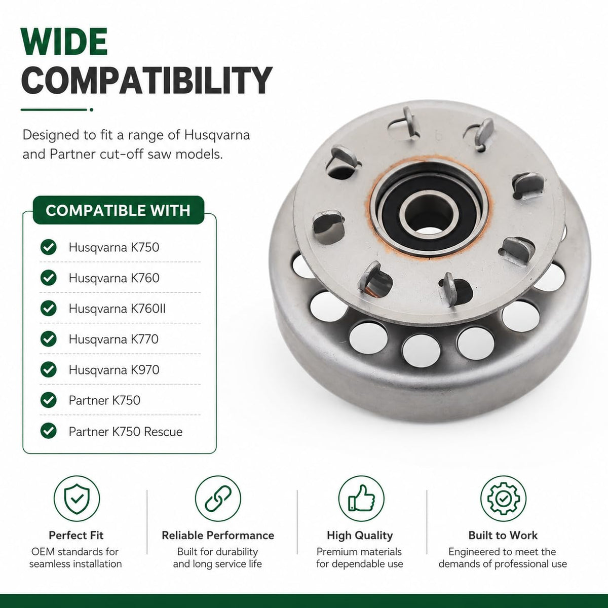 Clutch Drum Pulley with Ball Bearing, 12mm Inner Hole, For Husqvarna K750, K760, K760II, K770, K970 and Partner K750 Concrete Cut-Off Saw, Replaces 590805901, 590 80 59-01