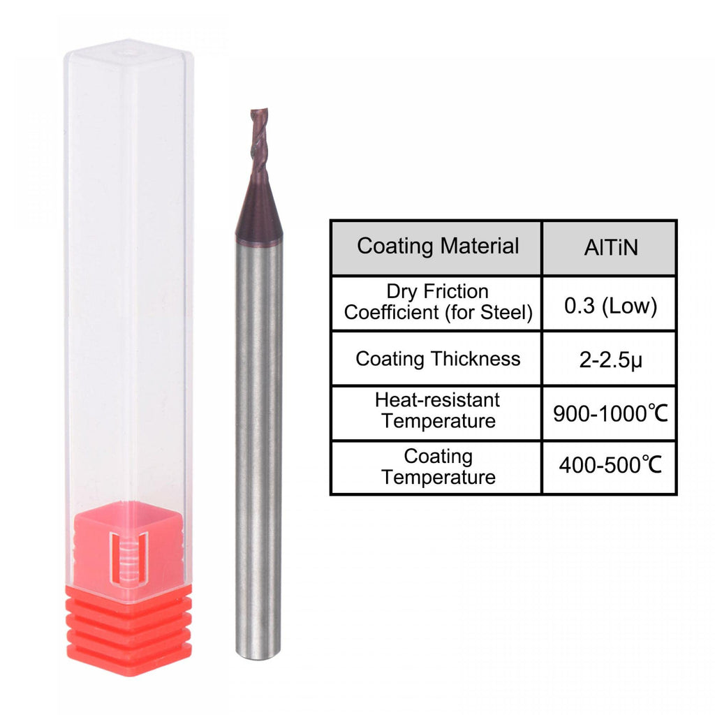 uxcell Square Nose End Mill, 1.5mm Tip Dia Solid Carbide AlTiN Coated CNC Router Bits 2 Flute Spiral Milling Cutter HRC55 with 4mm Shank 50mm (2-inch) Length